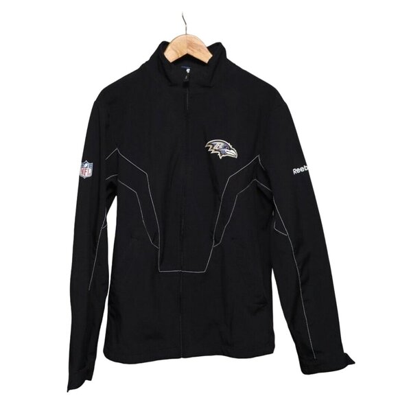 REEBOK NFL BALTIMORE RAVENS ONFIELD BLACK ZIP FRONT JACKET SMALL-EUC - Picture 1 of 5